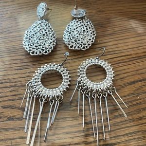 Set of 2 Silver Earrings, dangly and dropped styles EUC